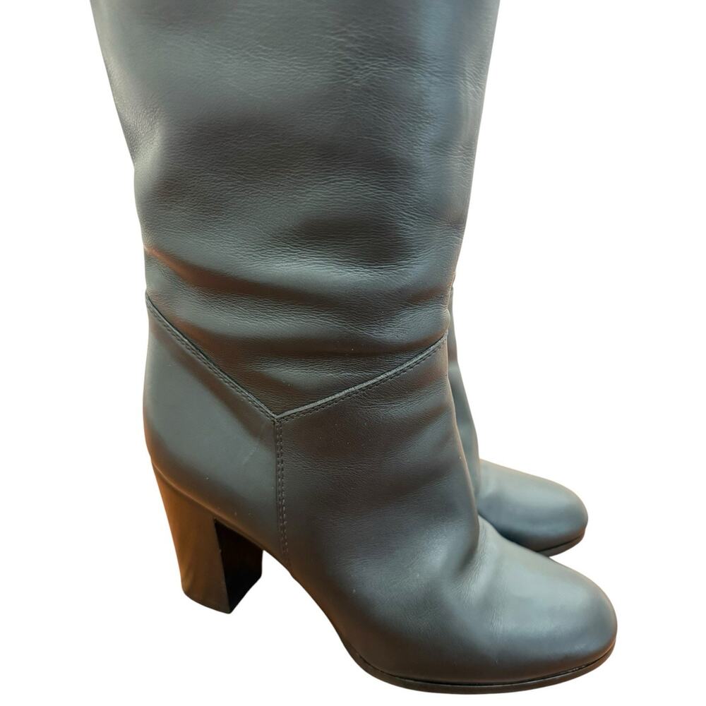CHANEL Tall Black Leather Knee High Boots Size 38 CC Logo Block Heel - Picture 2 of 16